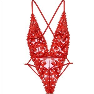 Victoria Secrets Floral Embroidered Plunge Teddy